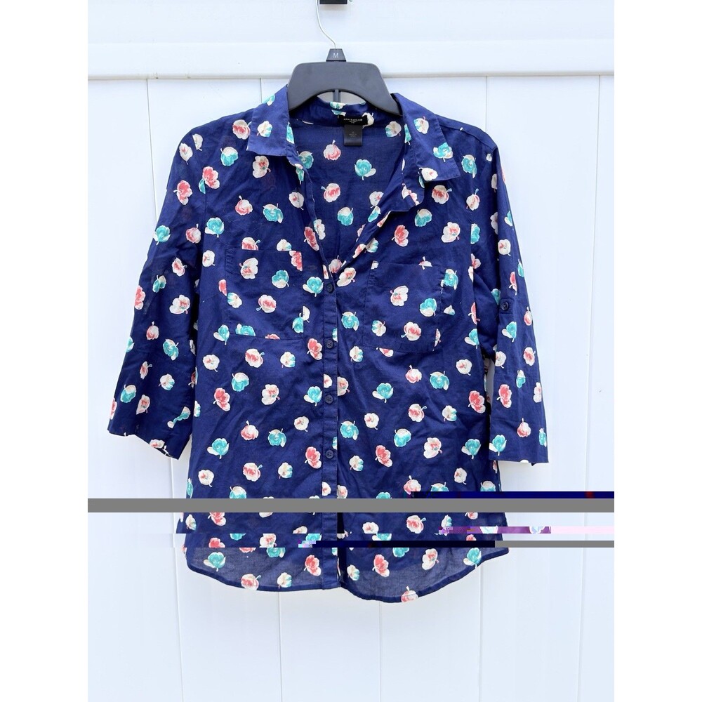 Ann Taylor Women's Floral 3/4 Sleeve Cotton Button Up Blouse Size 12 Lightweight